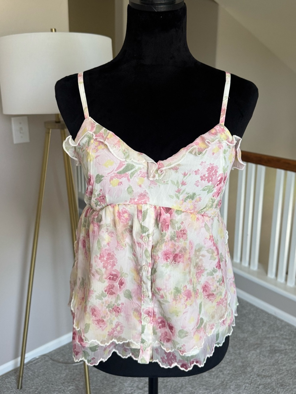 Hollister Easy Chiffon Babydoll Top Pink Cream Small